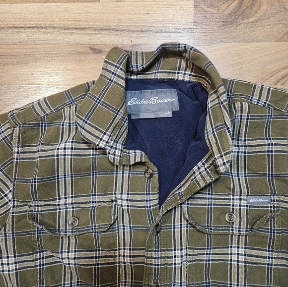 Eddie Bauer Men's Sherpa Lined Flannel Shirt Jacket Olive Green Plaid Size M - Picture 4 of 7